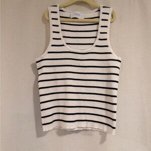 LEGOE Heritage Maternity White & Black Striped Rib Tank Top